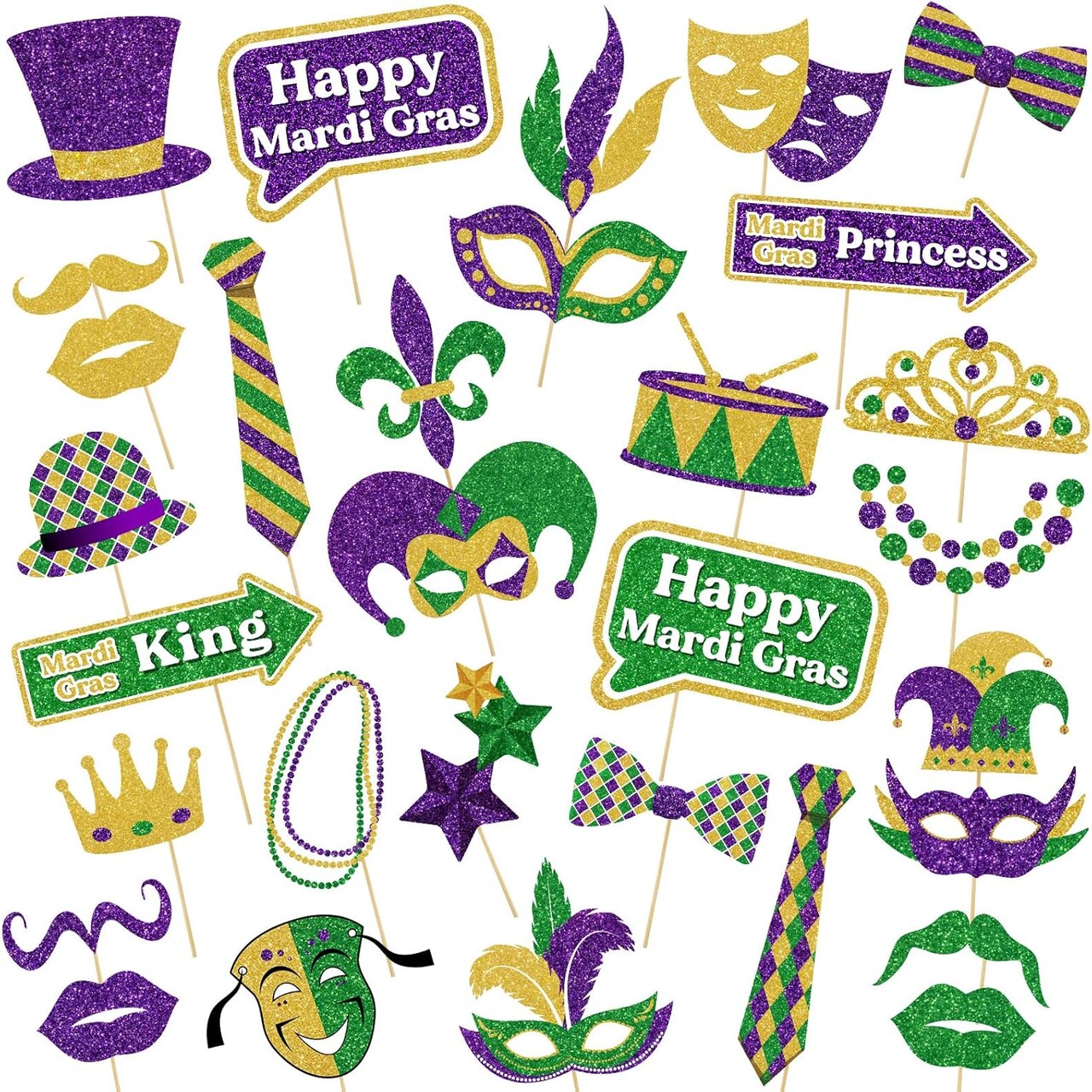 31 Pieces Mardi Gras Photo Booth Props Masquerade Party Photo Booth Props for Mardi Gras New Orleans Party Decorations Masquerade Costume Accessories Funny Selfie Photography